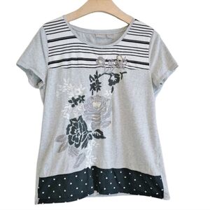 Chico's Zenergy Floral Embroidered Sequin Top Sz S Casual Stripes Dots Travel